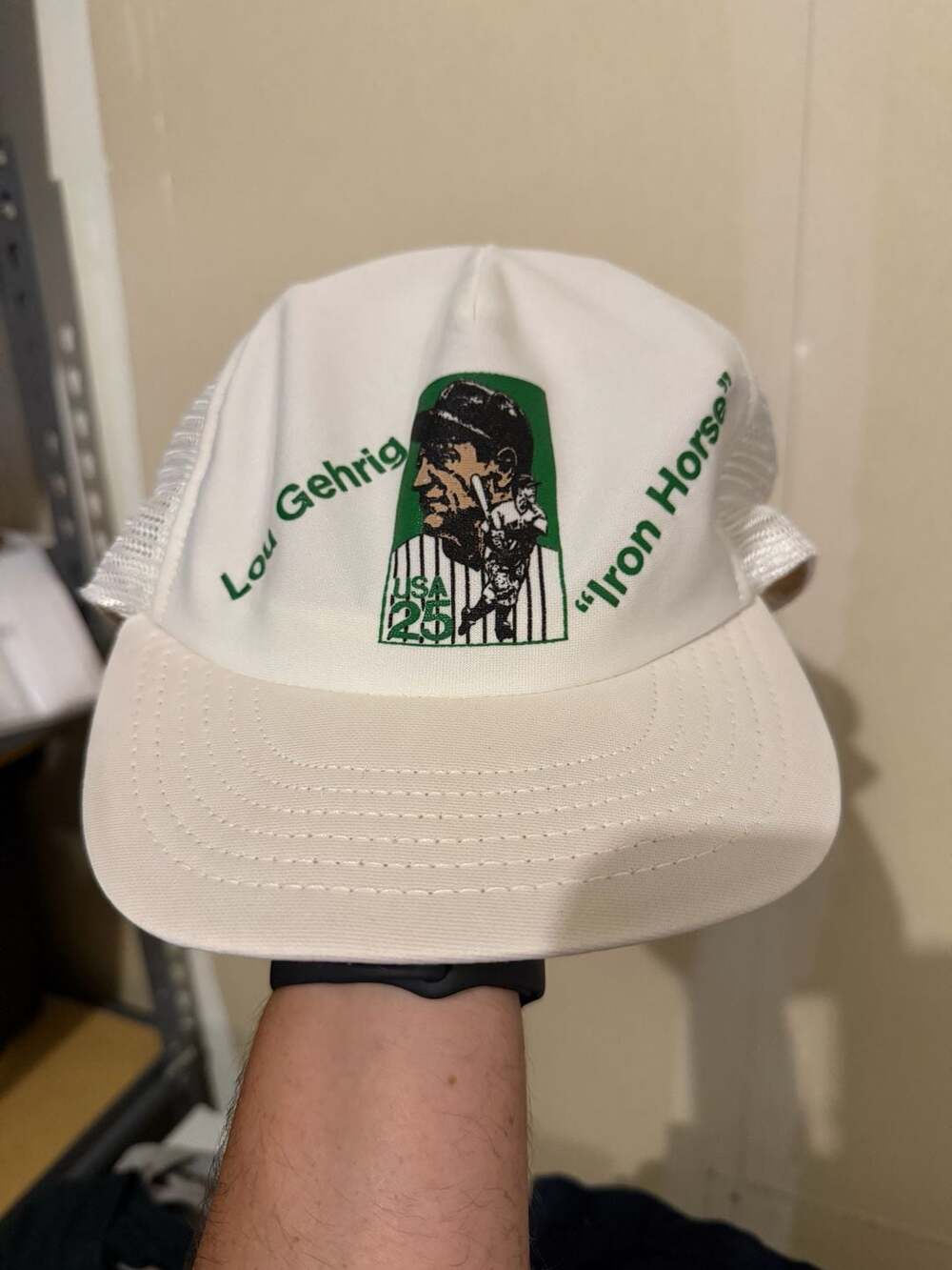 80s True Vintage Lou Gehrig Iron Horse White Mesh Trucker Snapback Hat